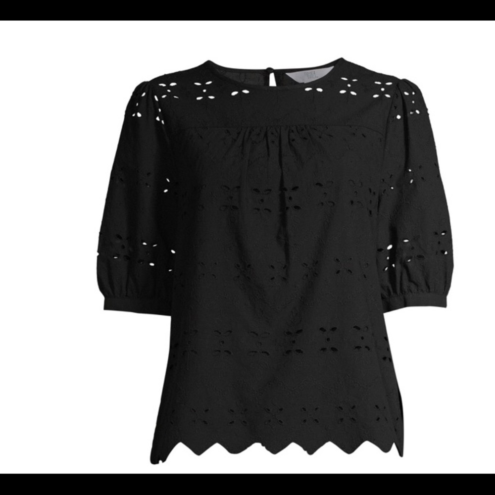 Women’s Time and Tru Puff Sleeve Eyelet Top